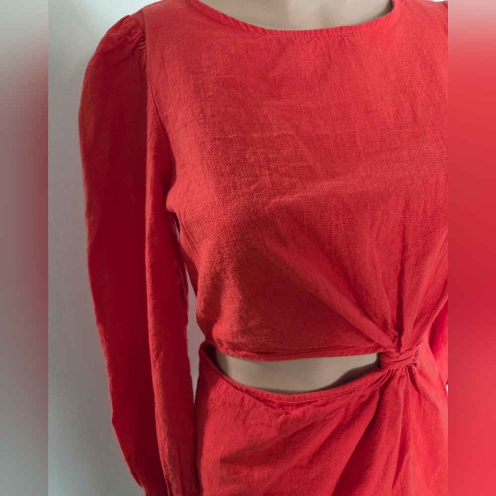 And Now This Orange/Coral Cut Out Mini Dress Size Small Long Sleeve - Picture 5 of 9